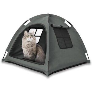 Cat Tent Bed Portable Indoor Outdoor Mesh Pet House Puppy Crate Travel Grey 35lb